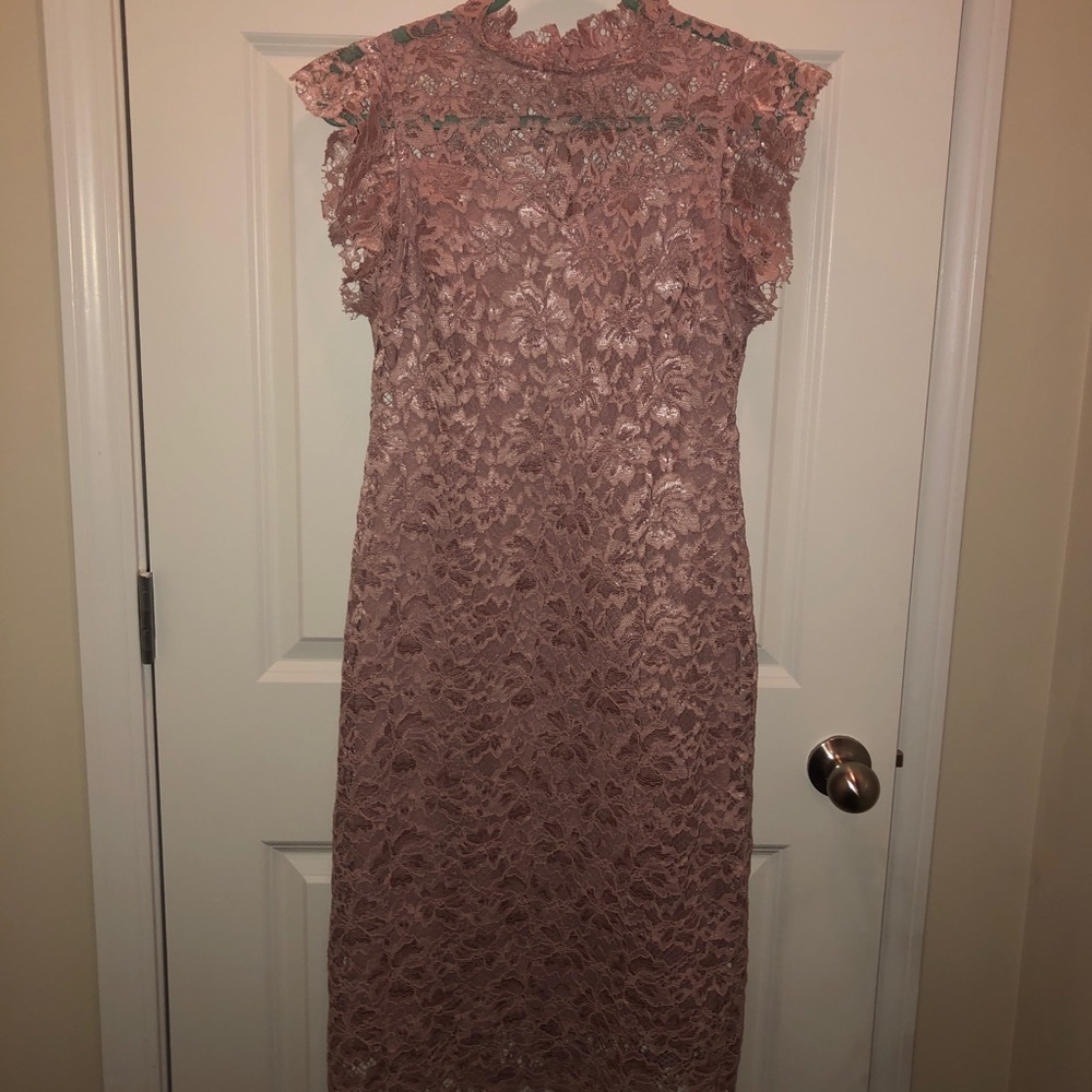 Soft Pink Lace Midi Dress